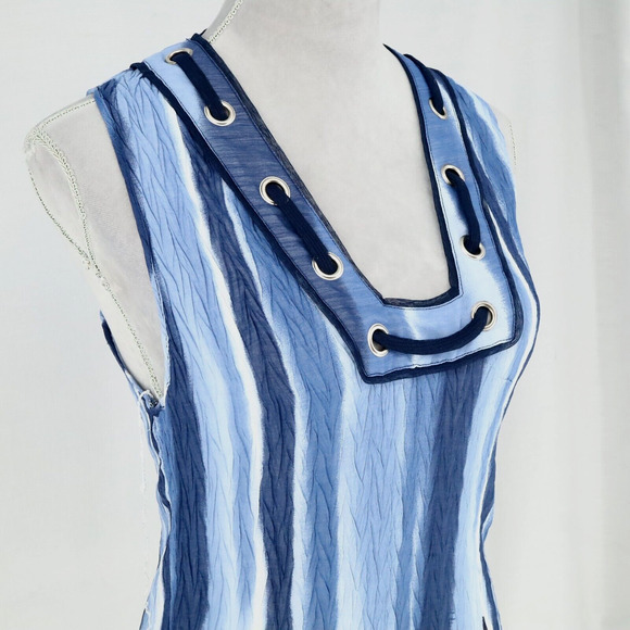 Alberto Makali Top Womens Small Blue Crinkle Fabric Stretch Blouse Sleeveless - Picture 12 of 12